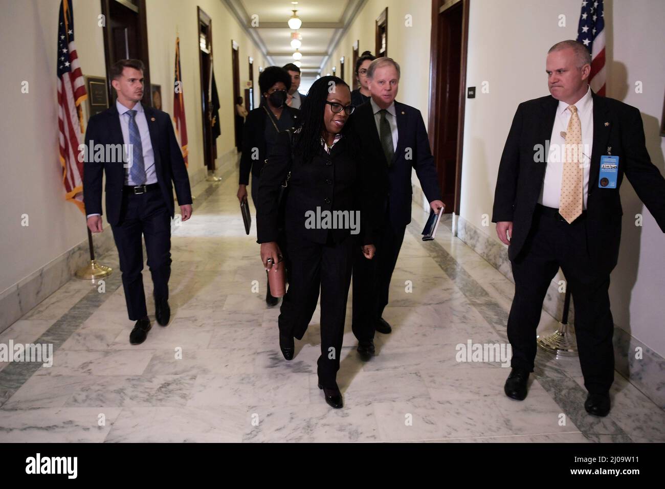 Washington, United States. 17th Mar, 2022. Scotus nominee Judge Ketanji Brown Jackson arrives for a meeting with the US Senator Deb Fischer (R-NE) at Russell Senate/Capitol Hill in Washington DC, USA. Credit: SOPA Images Limited/Alamy Live News Stock Photo