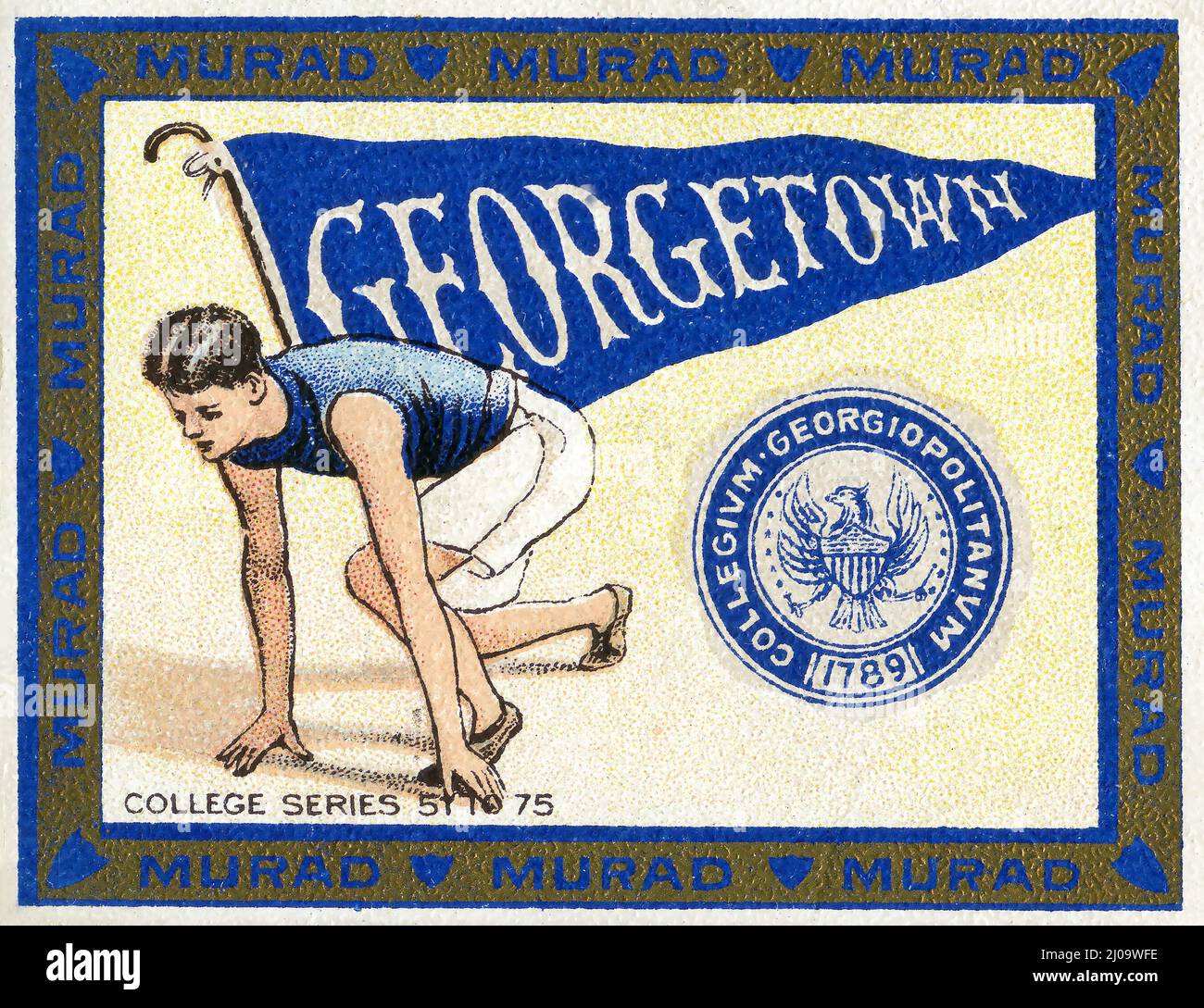 Tobacco card issued a a premium by Murad Cigarettes from the College Series  depicting Georgetown University circa early 1900s Stock Photo