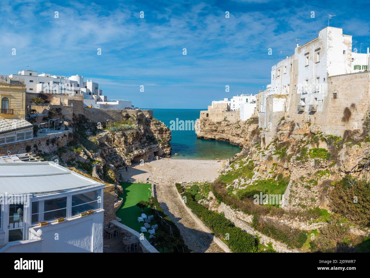 Polignano a Mare - The town over the clifs. Stock Photo