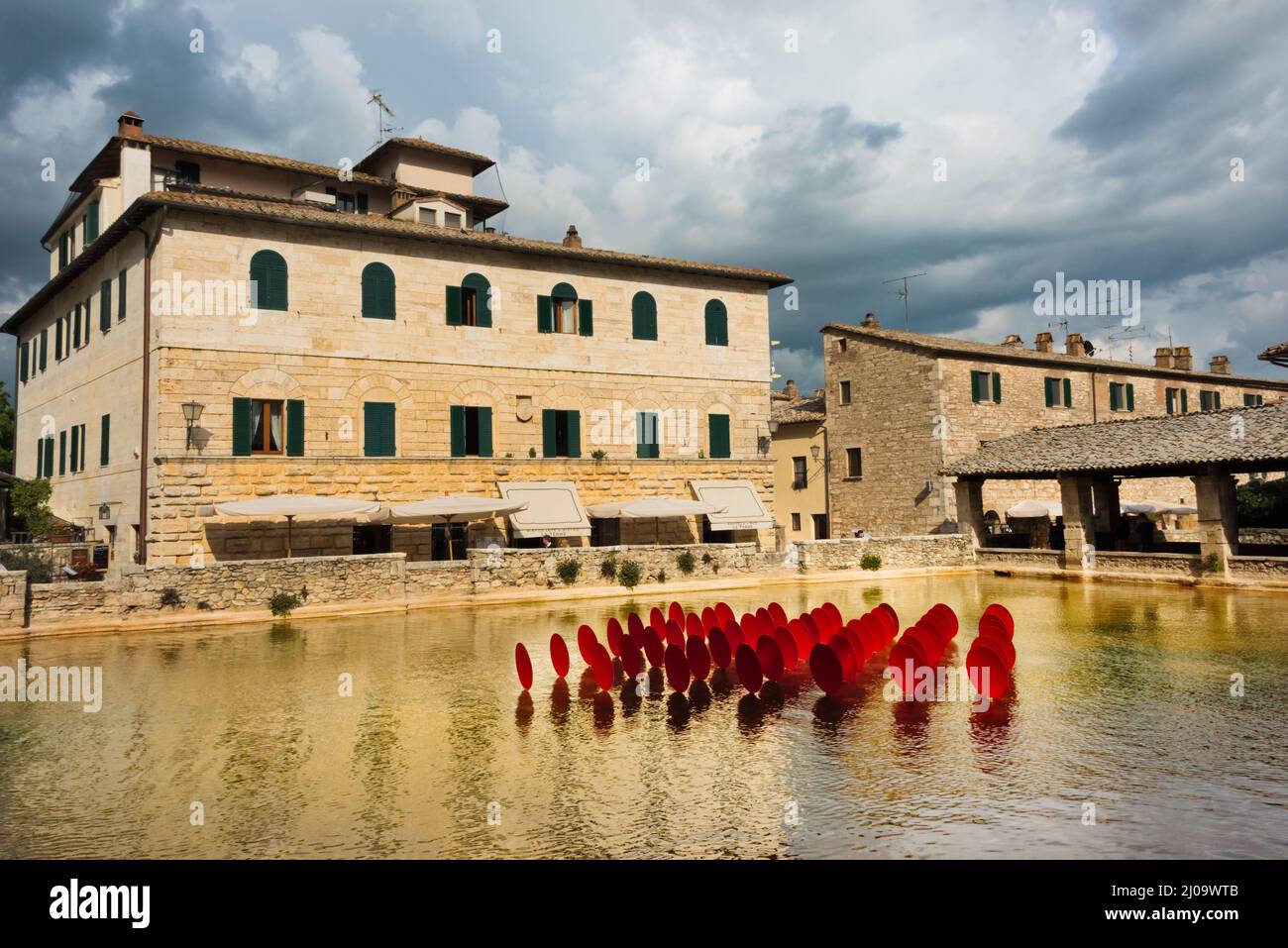 View of the bath, Bagno Vignoni, Siena Province, Tuscany Region, Italy Stock Photo