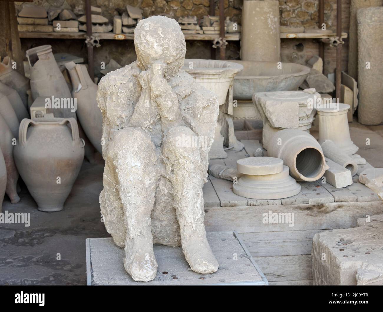 Plaster casts of victim's body at ruins of Pompeii, UNESCO World Heritage Site, Province of Naples, Campania Region, Italy Stock Photo