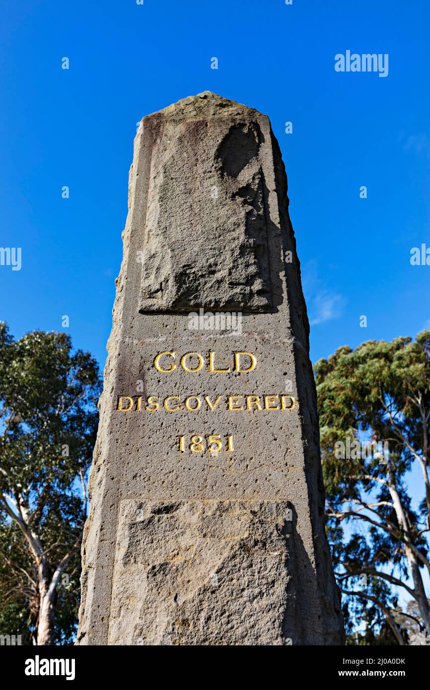 Ballarat Australia /  Granite Obelisk celebrating the discovery of gold in Ballarat East. Stock Photo