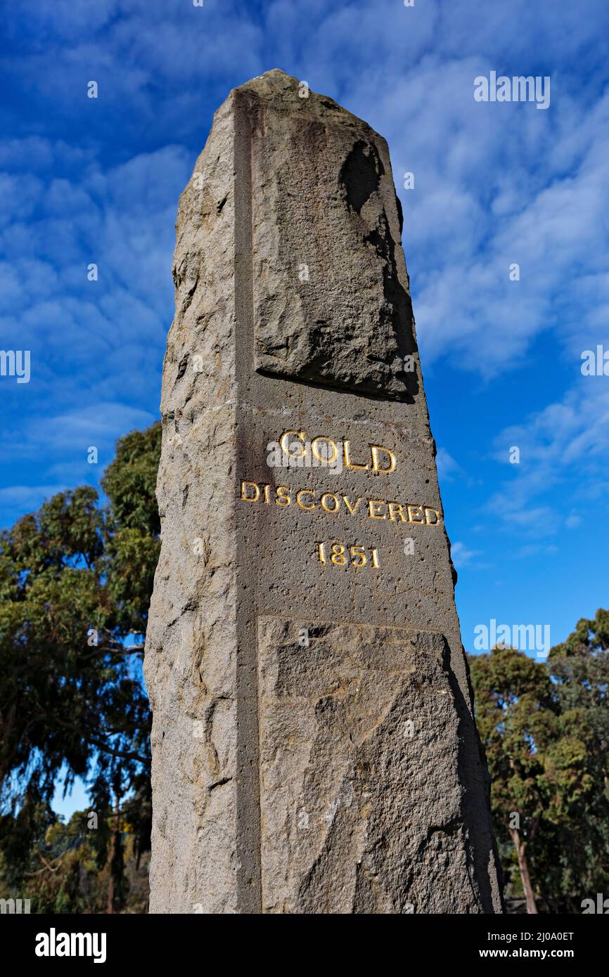 Ballarat Australia /  Granite Obelisk celebrating the discovery of gold in Ballarat East. Stock Photo