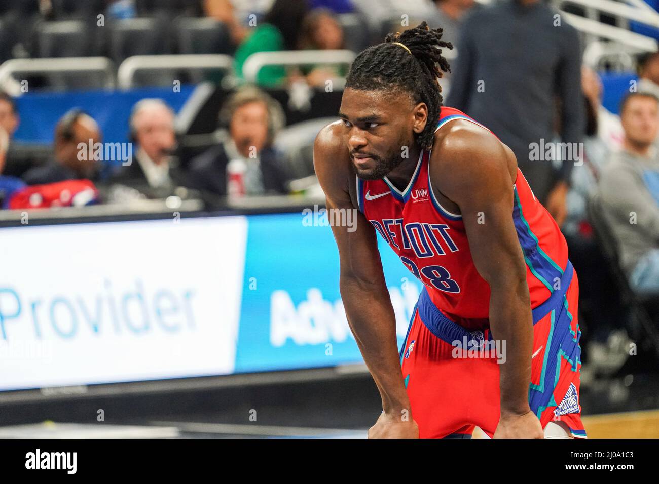 Orlando, Florida, USA, March 17, 2022, Detroit Pistons Center Isaiah Stewart #28 at the Amway Center. Credit: Marty Jean-Louis/Alamy Live News Stock Photo