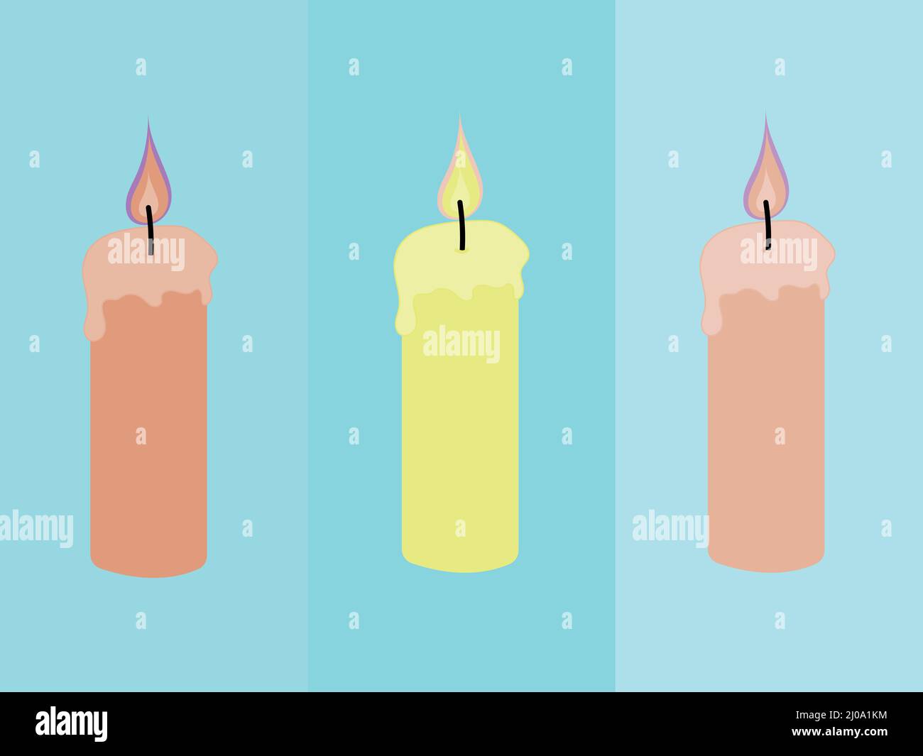 Three multicolored lit candles sitting horizontal with different backgrounds   forming a beautiful pattern vector design Stock Vector