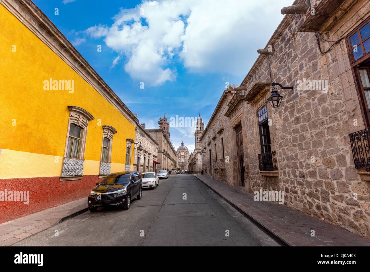 Mexico, Morelia tourist attraction colorful streets and colonial houses