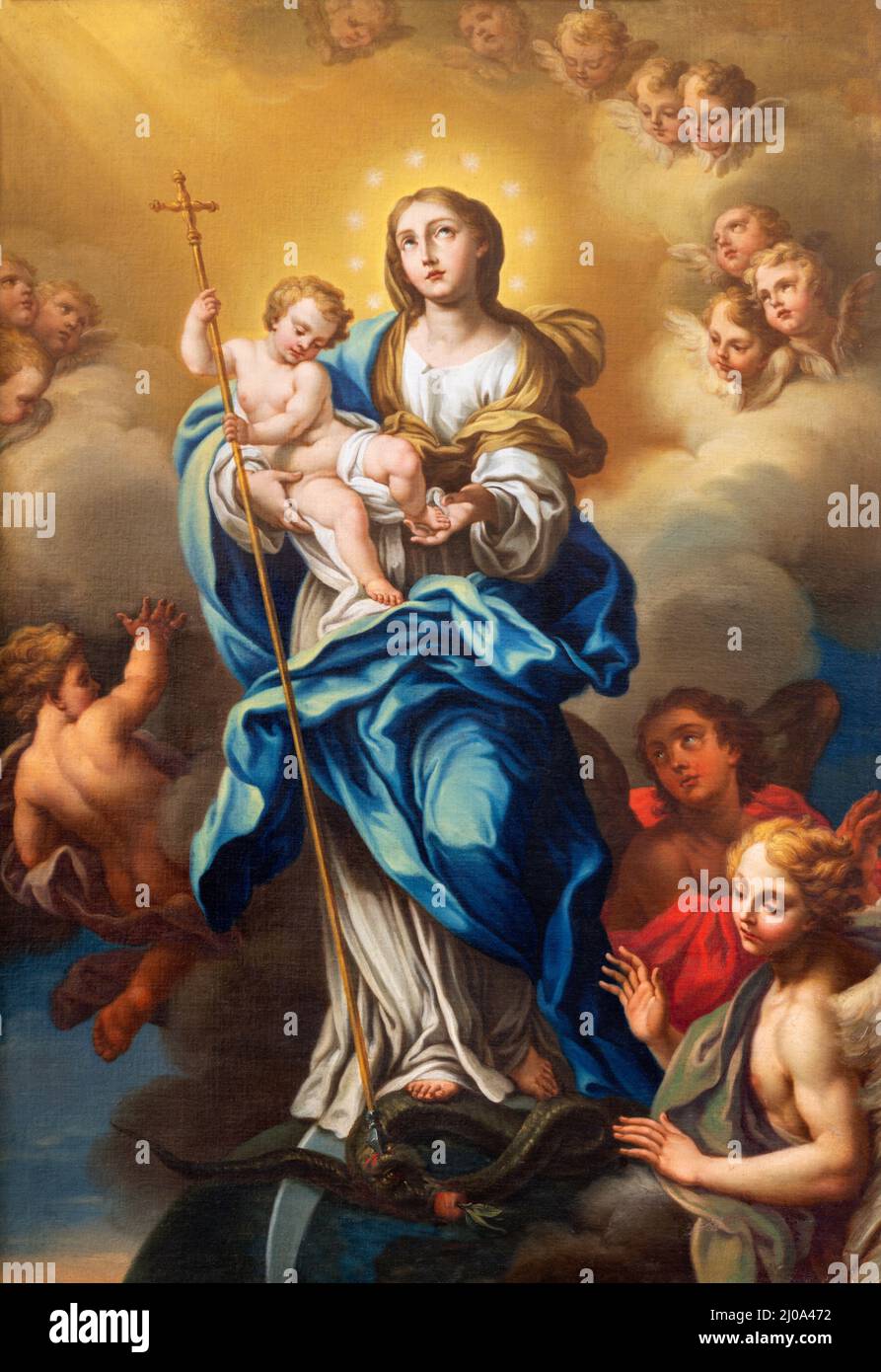 MATERA, ITALY - MARCH 7, 2022: The painting of Madonna as Immaculate Conception in the church Chiesa di Santa Chiara (18. cent.). Stock Photo