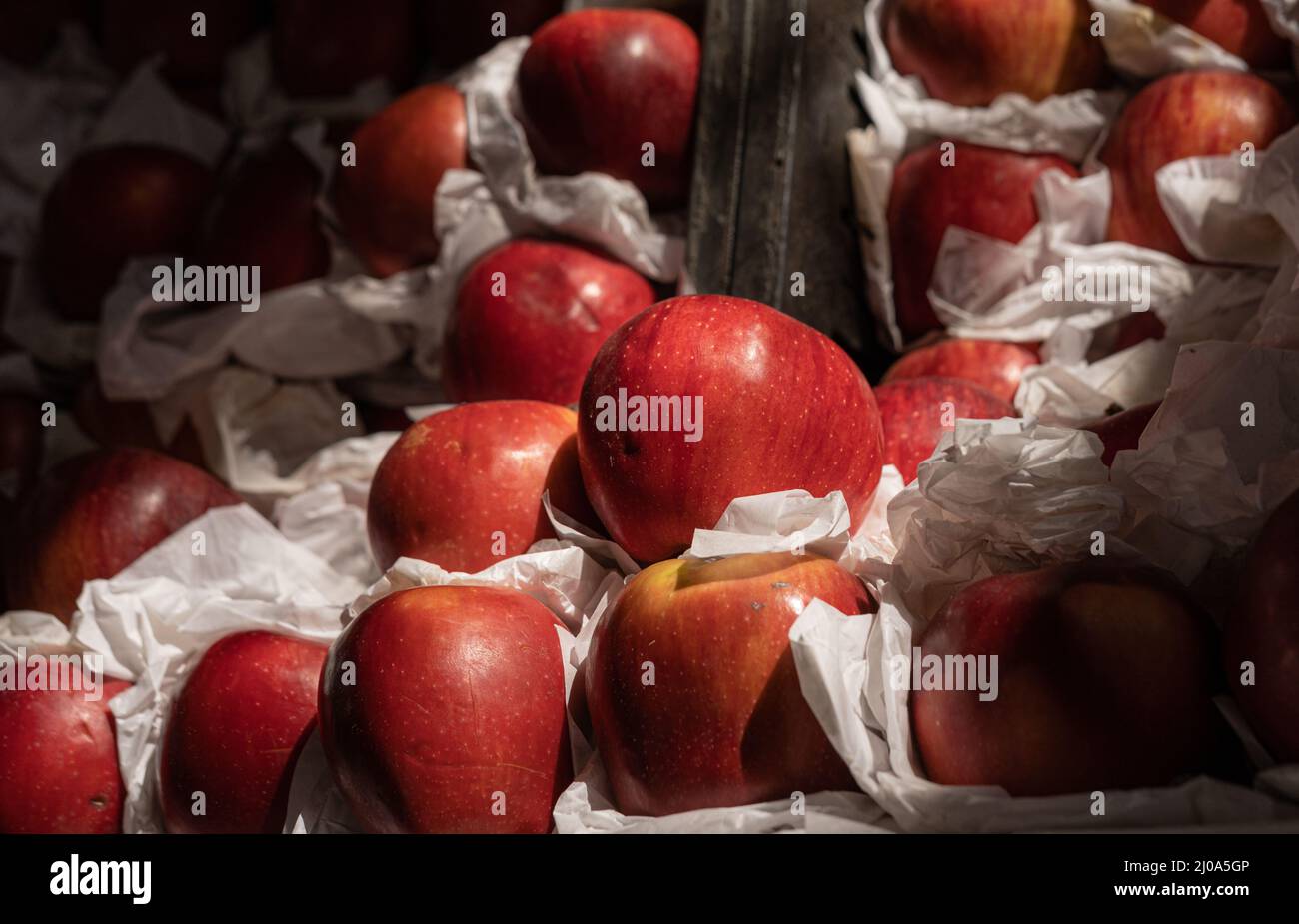 Apples in local market, dramatic light Stock Photo