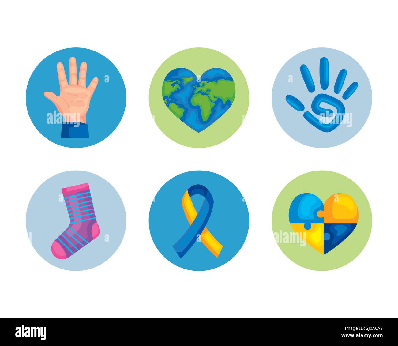 six down syndrome day icons Stock Vector