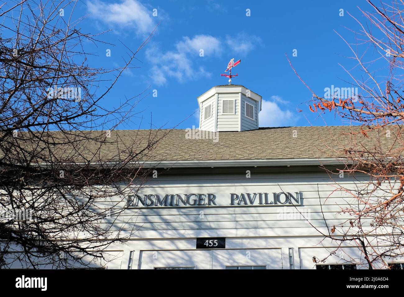 Washington State University’s Ensminger Pavilion, a former livestock-judging barn built in 1933 turned a modern events center, with WSU weathervane. Stock Photo