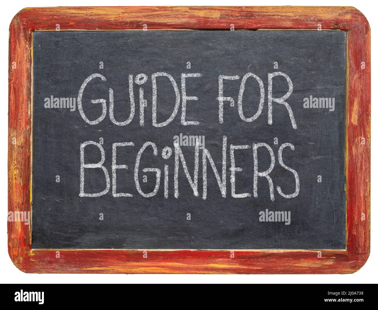 guide for beginners title handwritten with white chalk on a vintage slate blackboard Stock Photo