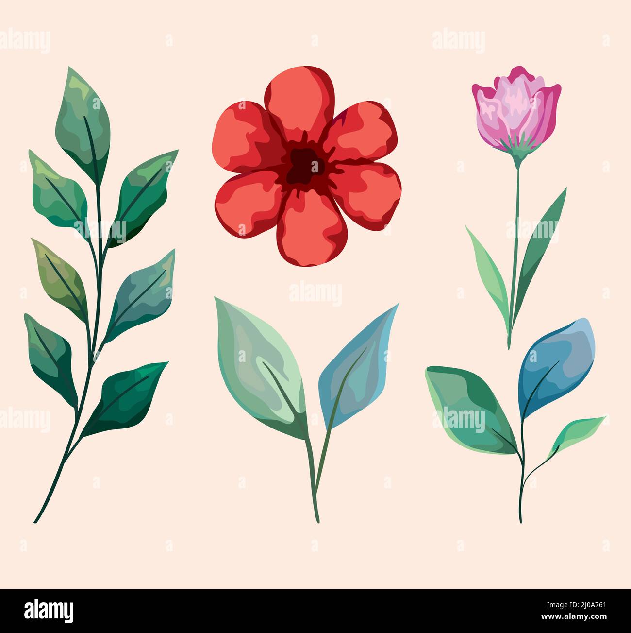 five spring garden icons Stock Vector
