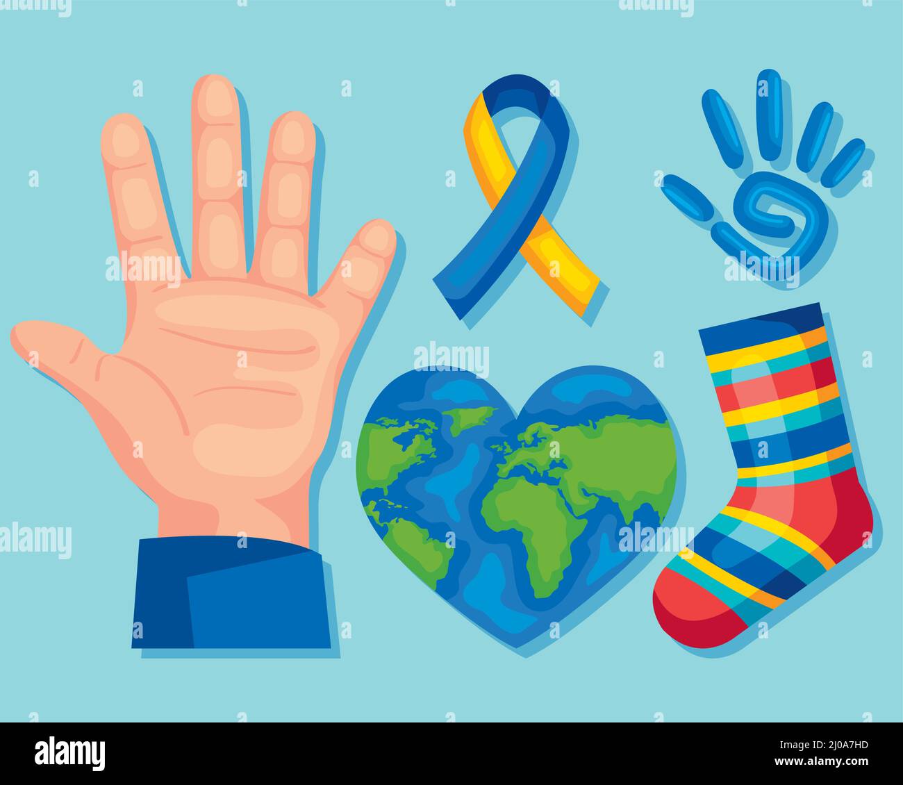 five down syndrome day icons Stock Vector