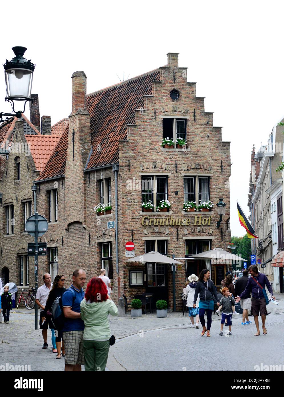 Gruuthuse Hof cafe on Mariastraat in the old town of Bruges, Belgium. Stock Photo