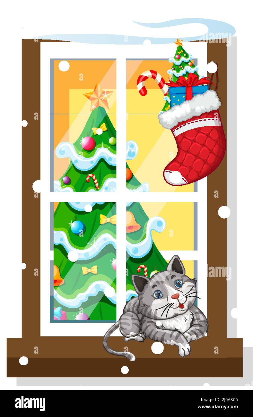 View through the window of Christmas tree illustration Stock Vector ...
