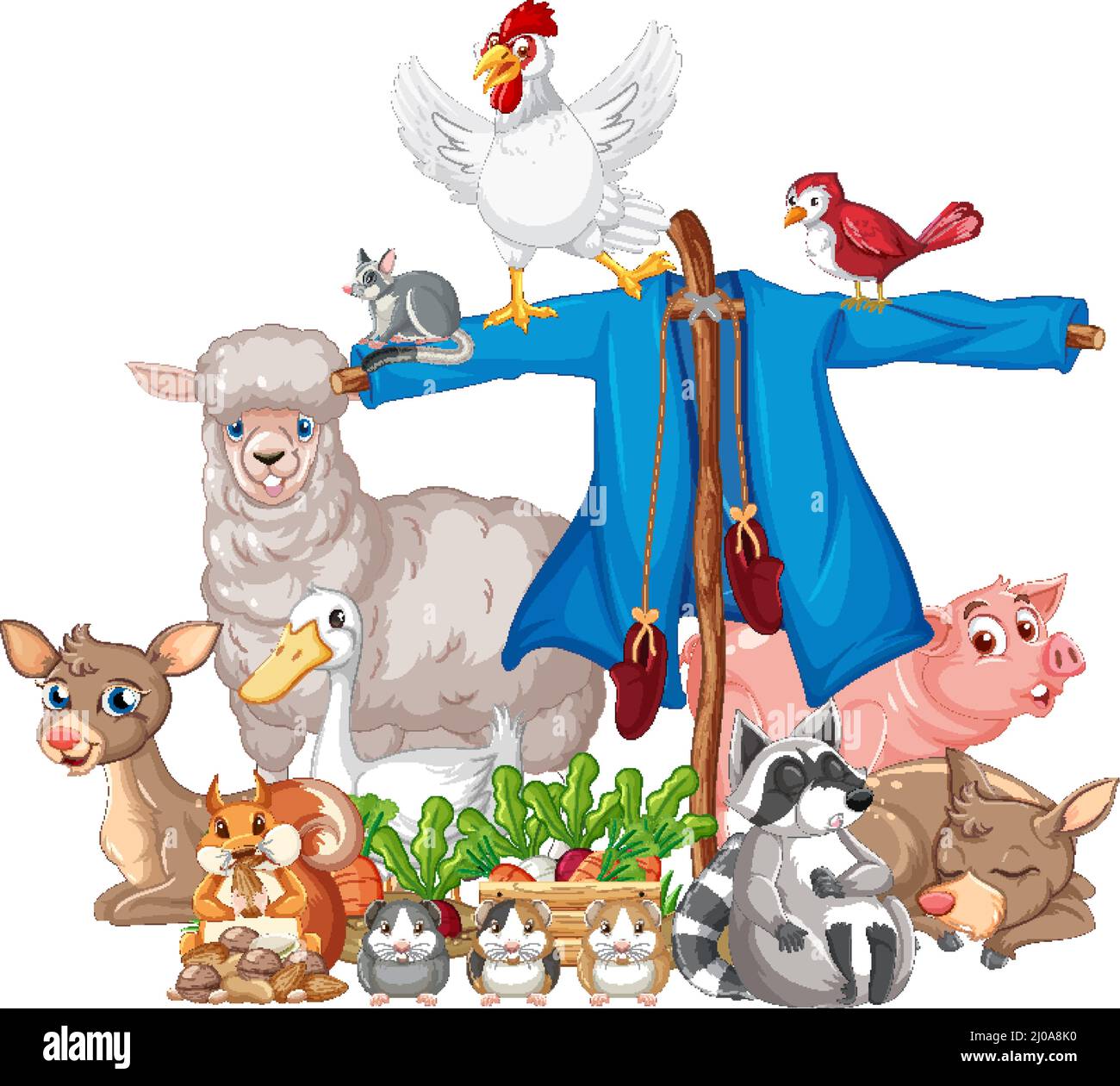 Many farm animals and vegetables illustration Stock Vector Image & Art