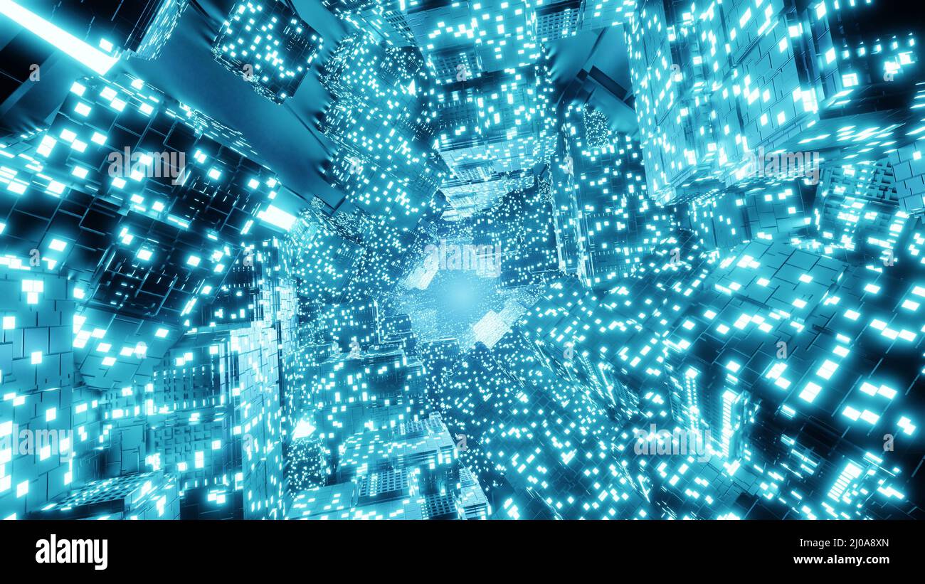 3D Big Data Digital background with futuristic matrix. 3D graphic ...
