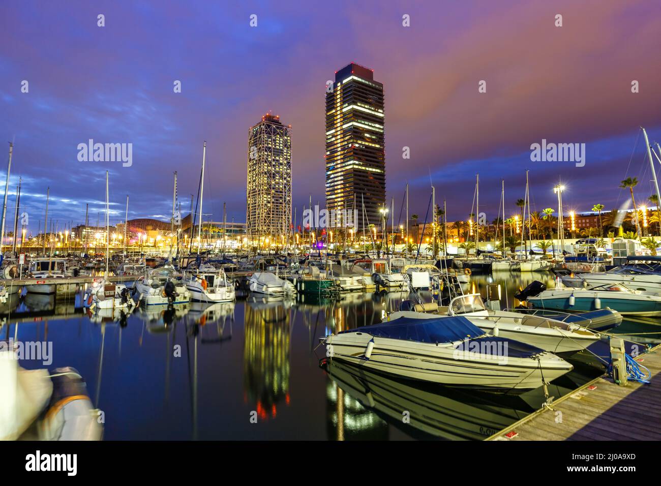 Port olimpic night in city hi-res stock photography and images - Alamy