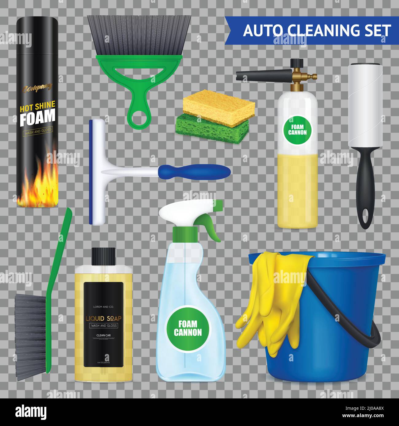 Auto cleaning realistic set with gloves bucket liquid soap foam car