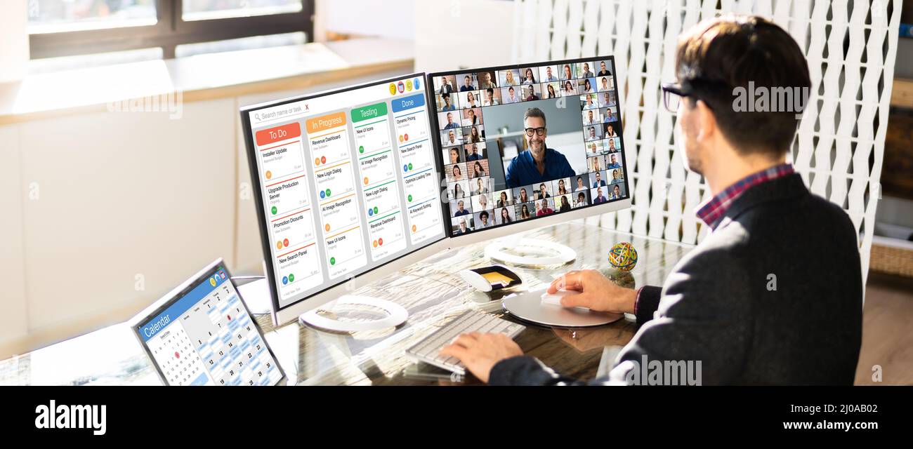 Online Remote Video Conference Webinar Scrum Meeting Call Stock Photo