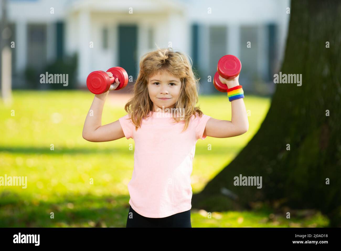Work Out Kid Kids morning sports exercises. Healthy kids life and sport concept ...