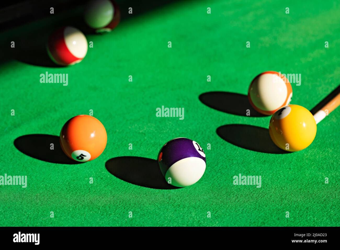 Ballarat Australia /  Billiard Balls positioned on a felt covered table. Stock Photo