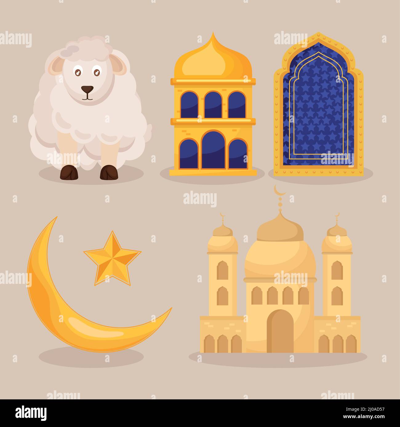 five eid mubarak icons Stock Vector