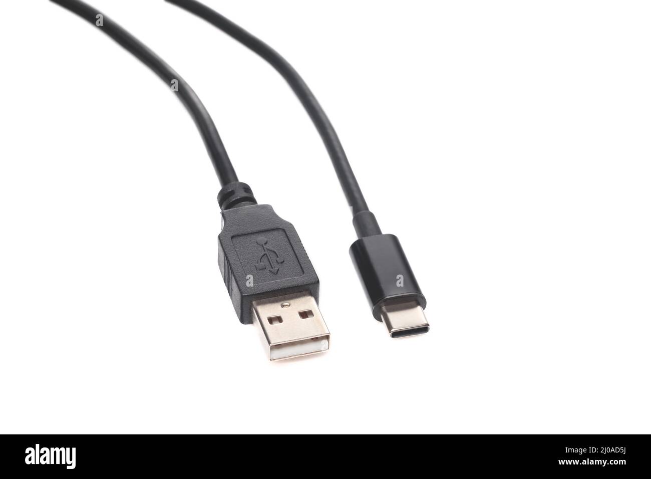 Close-up view of usb cable connector cord isolated on white background ...