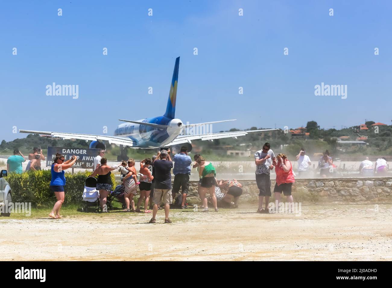 Skiathos, Greece - June 24, 2015: Thomas Cook Boeing 757-200 airplane at Skiathos airport (JSI) in Greece. Stock Photo