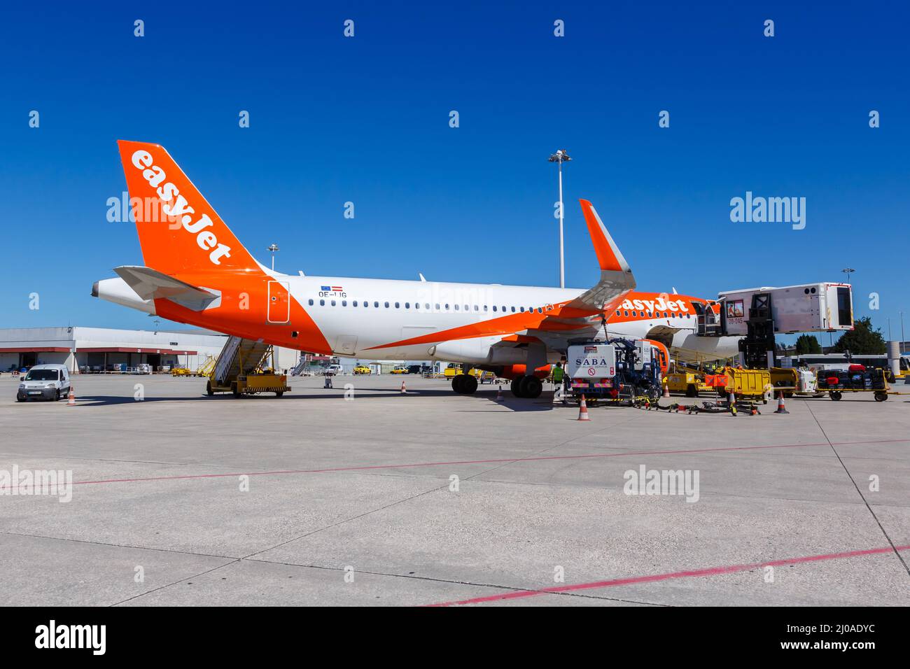 Porto, Portugal - September 21, 2021: EasyJet Airbus A320 airplane at Porto airport (OPO) in Portugal. Stock Photo