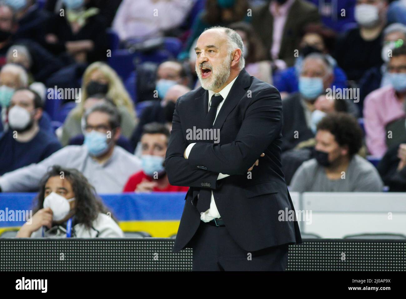 Madrid, Spain. 17th Mar, 2022. Pablo Laso, head coach of Real Madrid during the Turkish Airlines Euroleague basketball match between Real Madrid and Asvel Lyon-Villeurbanne on march 17, 2022 at Wizink Center in Madrid, Spain Credit: Independent Photo Agency/Alamy Live Newss Stock Photo