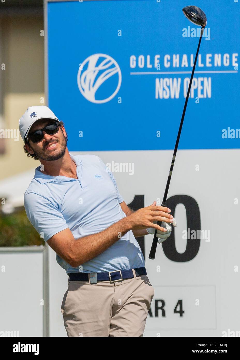 Sydney, Australia. 18th Mar, 2022. Matt Jager of Australia plays his tee shot on the 10th hole during the Round 2 of the 2022 NSW Open at Concord Golf Club on March 18, 2022 in Sydney, Australia. ( Editorial use only) Credit: Izhar Ahmed Khan/Alamy Live News/Alamy Live News Stock Photo