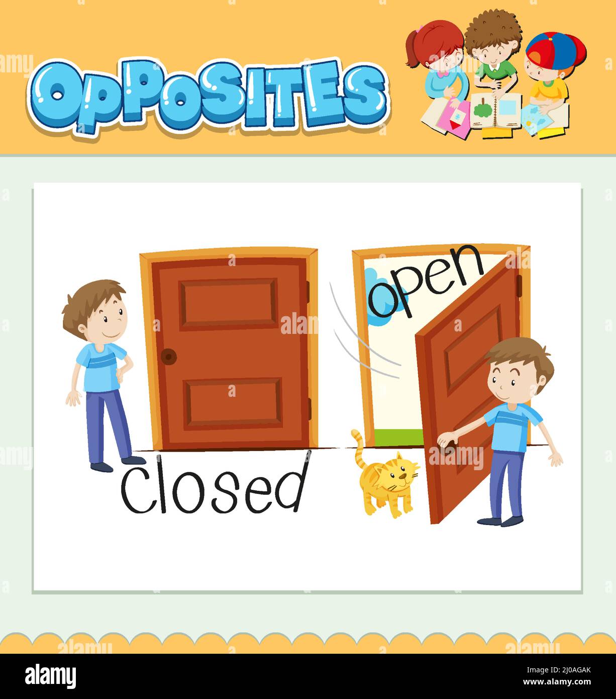 Opposite words for closed and open illustration Stock Vector Image ...