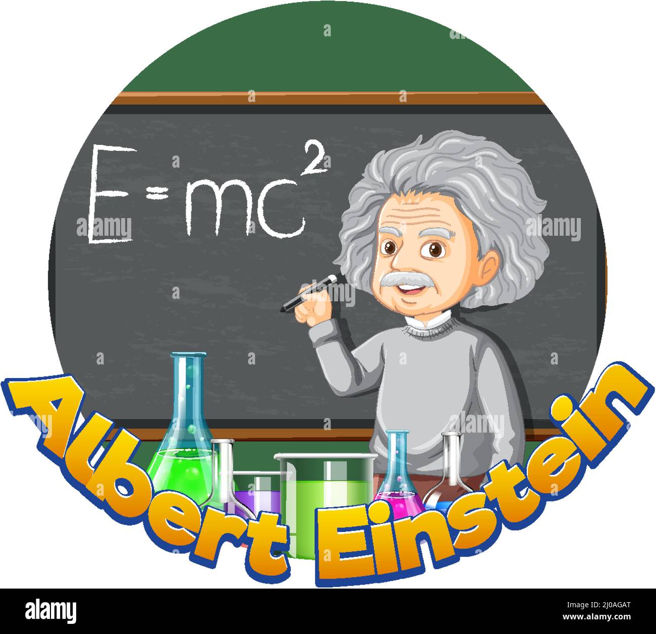 Portrait of Albert Einstein in cartoon style illustration Stock Vector