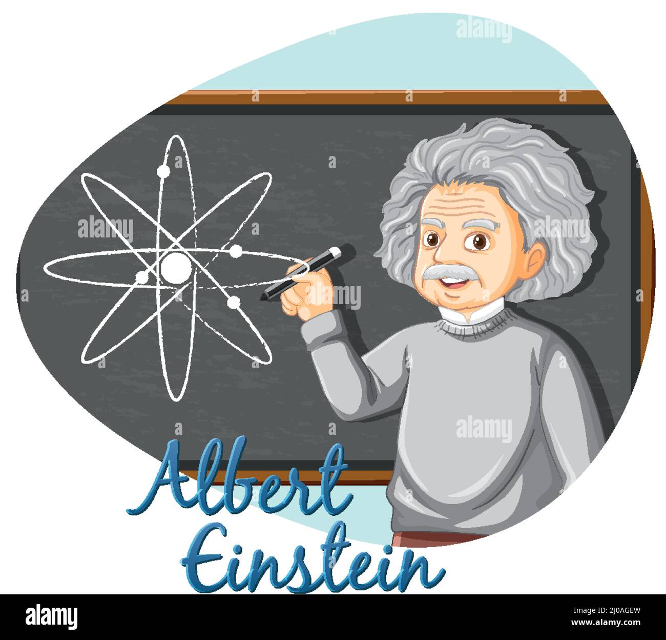 Portrait of Albert Einstein in cartoon style illustration Stock Vector