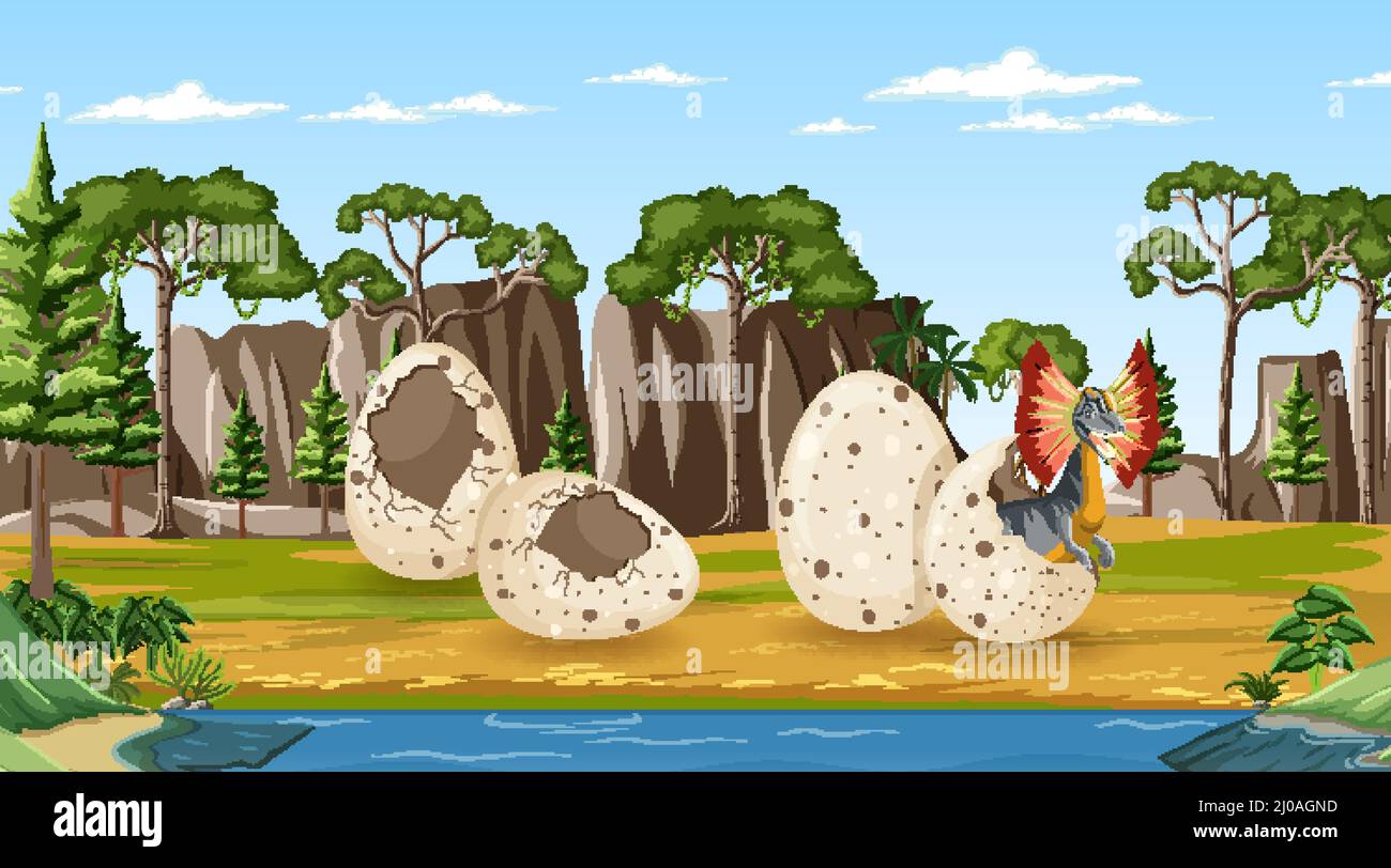 Scene with dinosaurs in the forest illustration Stock Vector Image ...