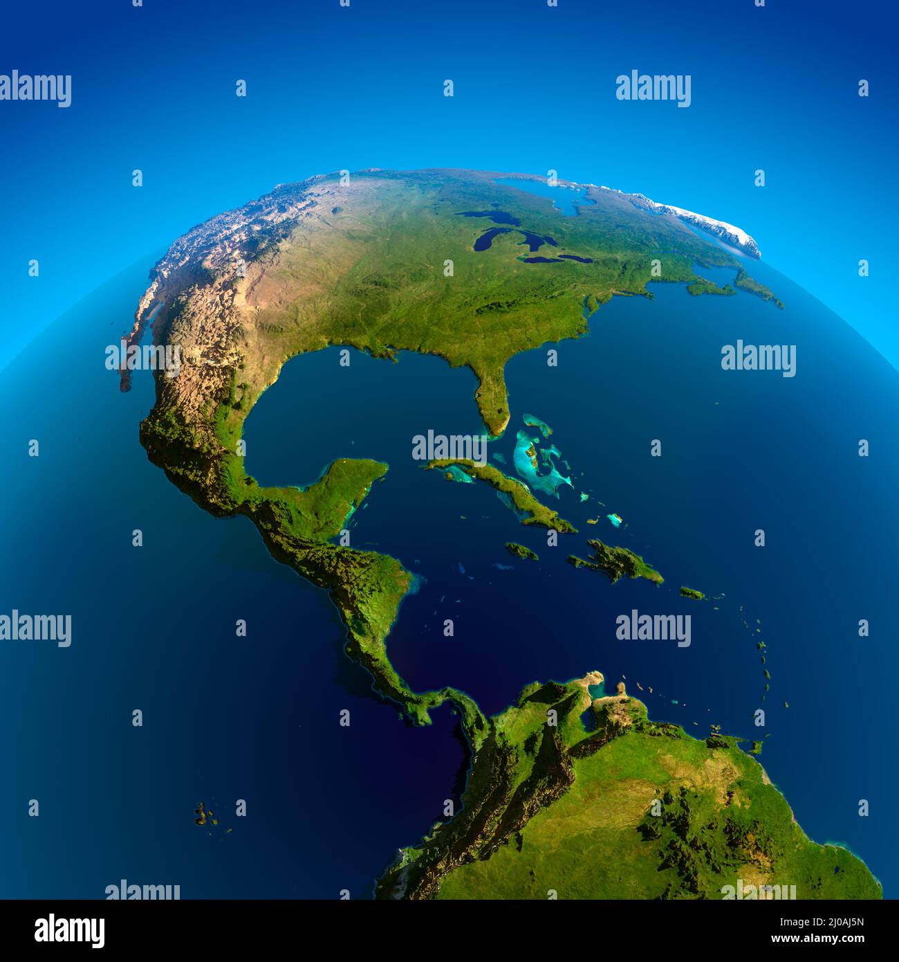 Caribbean, Pacific and Atlantic Oceans Stock Photo