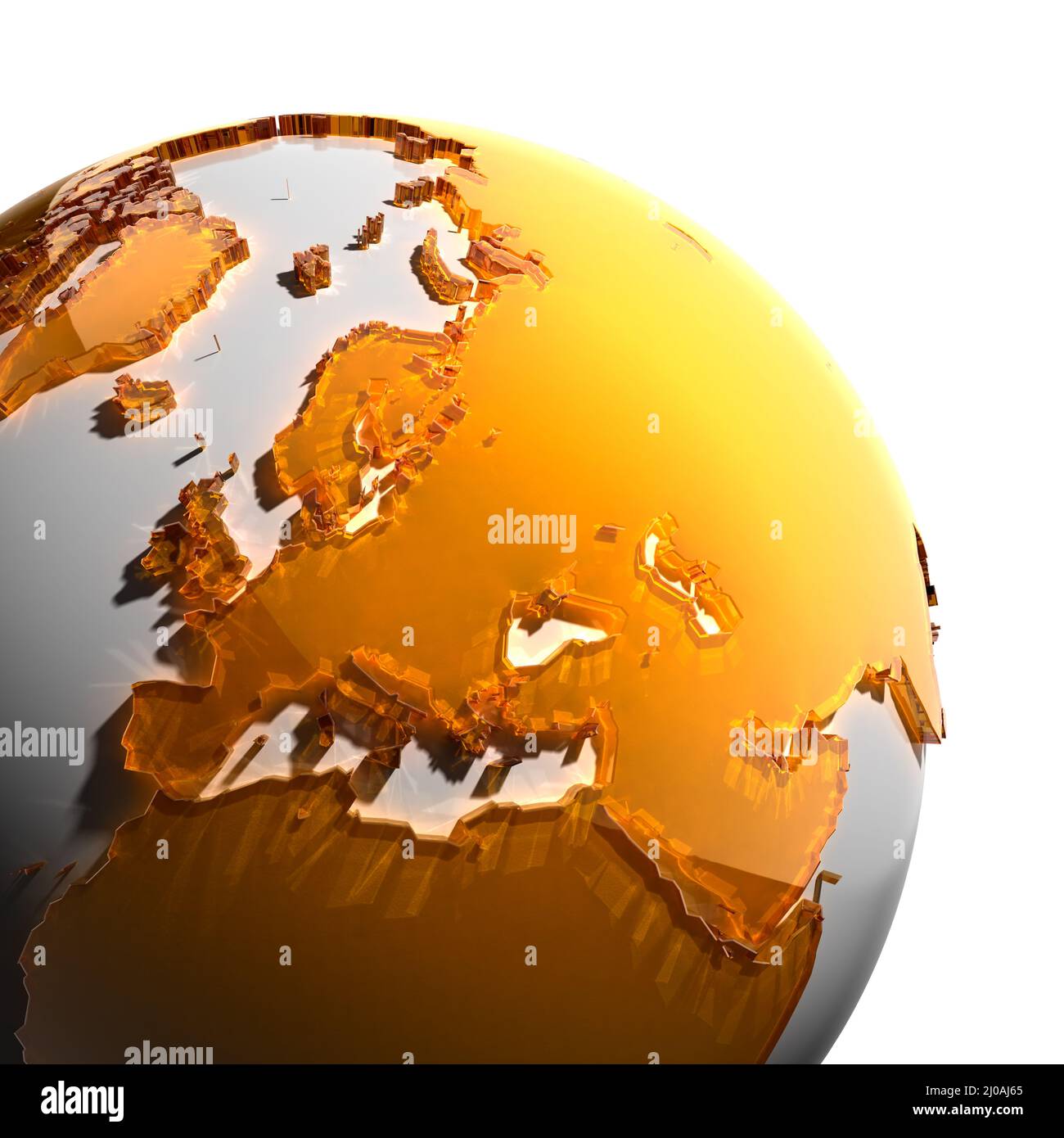 A fragment of the Earth with continents of orange glass Stock Photo