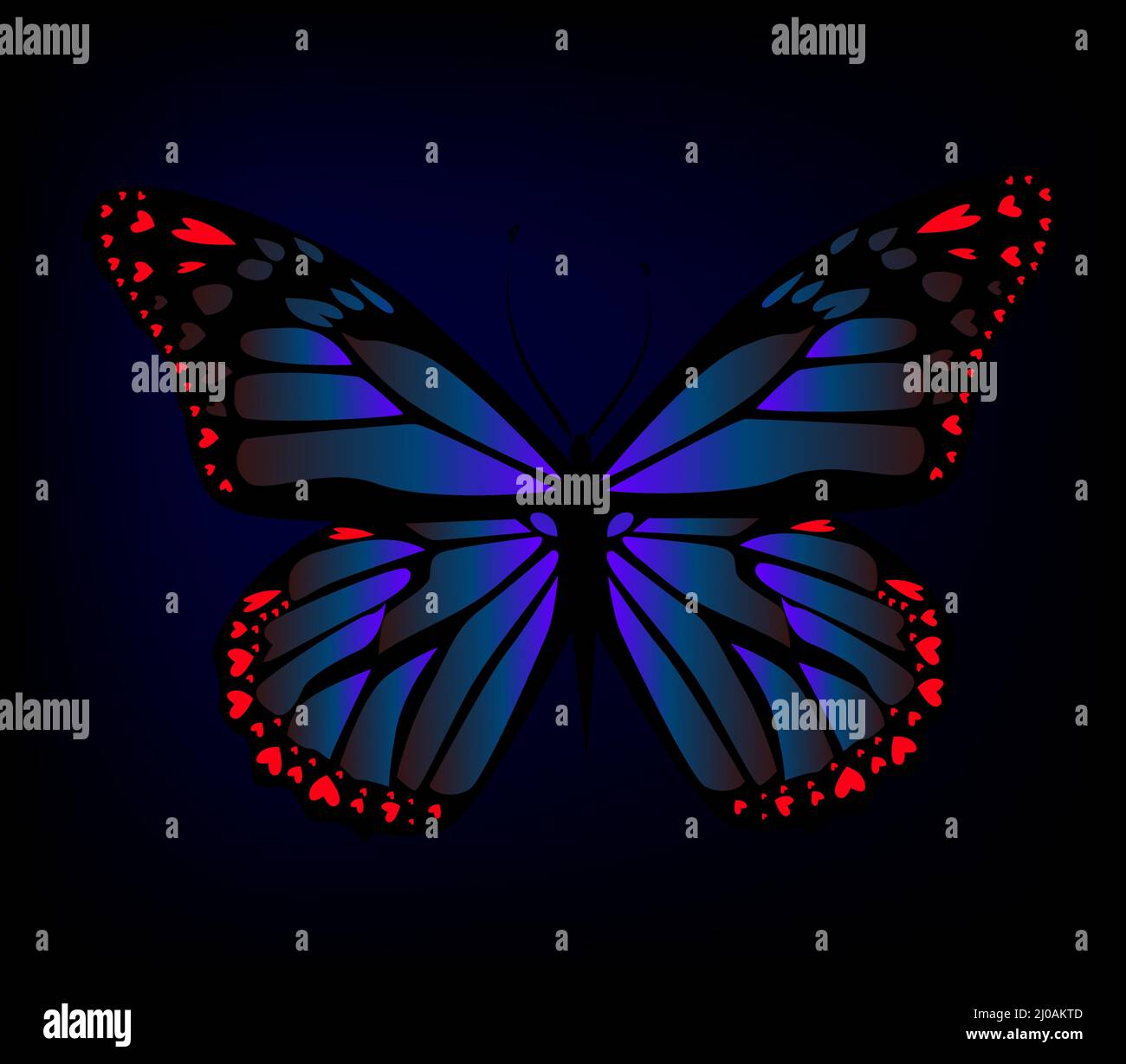The object is a dark blue butterfly on a dark background. Vector ...