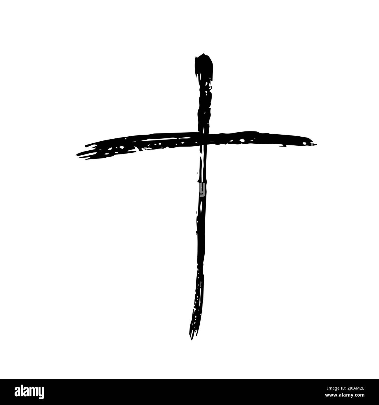 Hand drawn cross symbol. Black sketch cross symbol on white background. Vector illustration