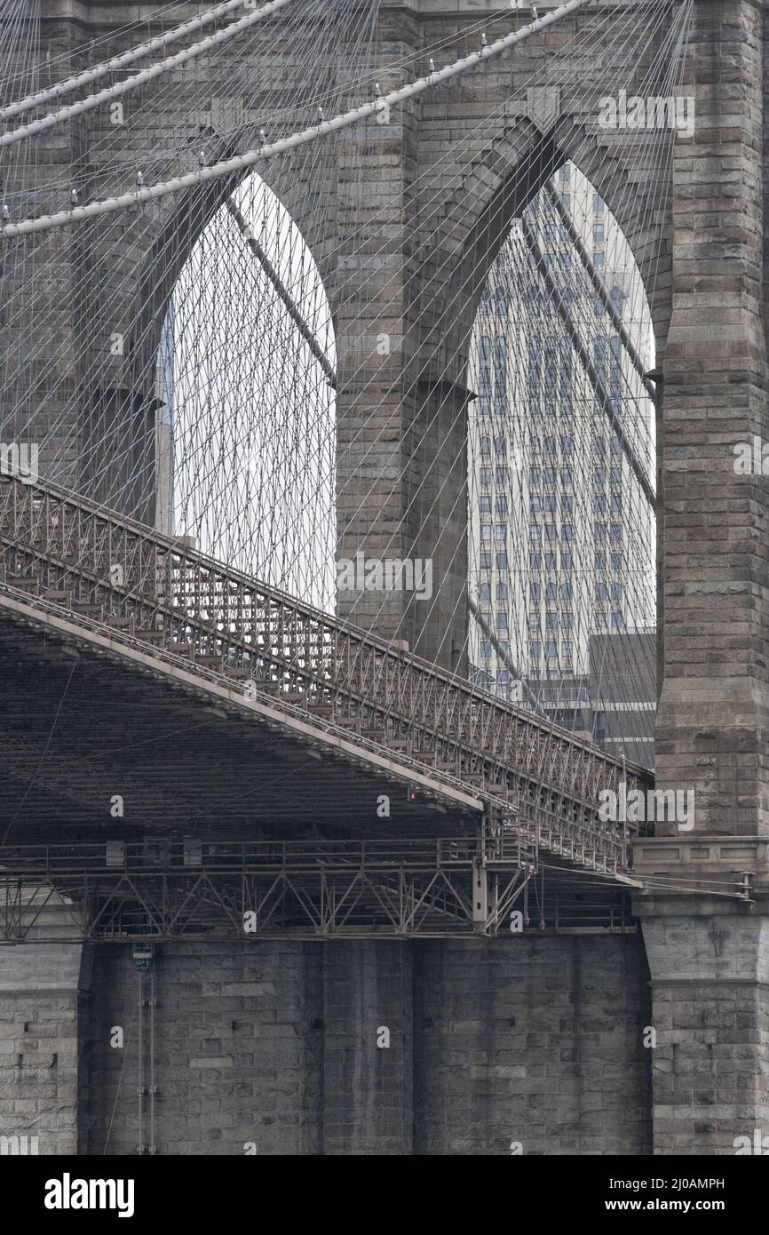 Close up cropped image of brooklyn bridge Stock Photo
