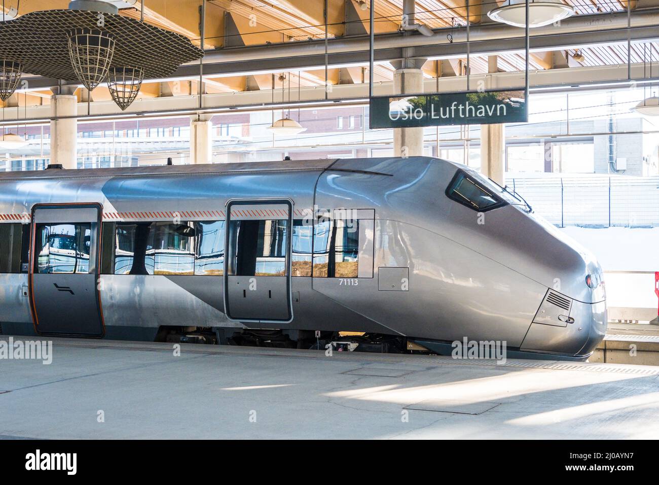 A Norwegian train at Oslo airport station Stock Photo Alamy