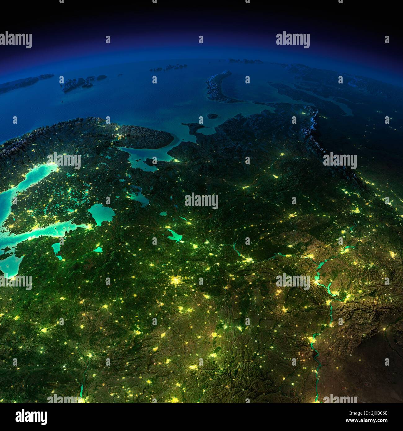 Night Earth. The European part of Russia Stock Photo
