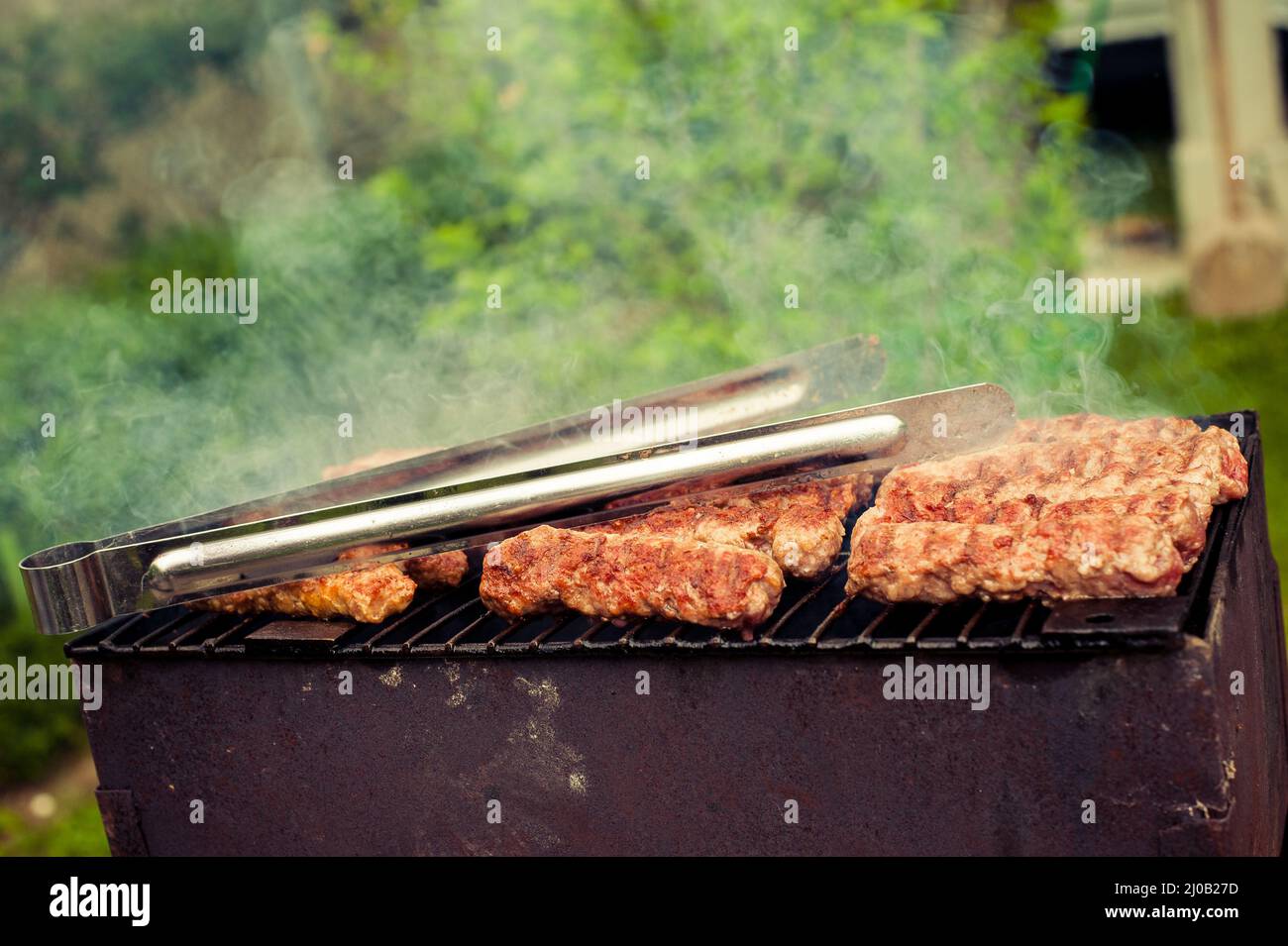 Barbecue party. Summer barbecue party or picnic in backyard Stock Photo ...