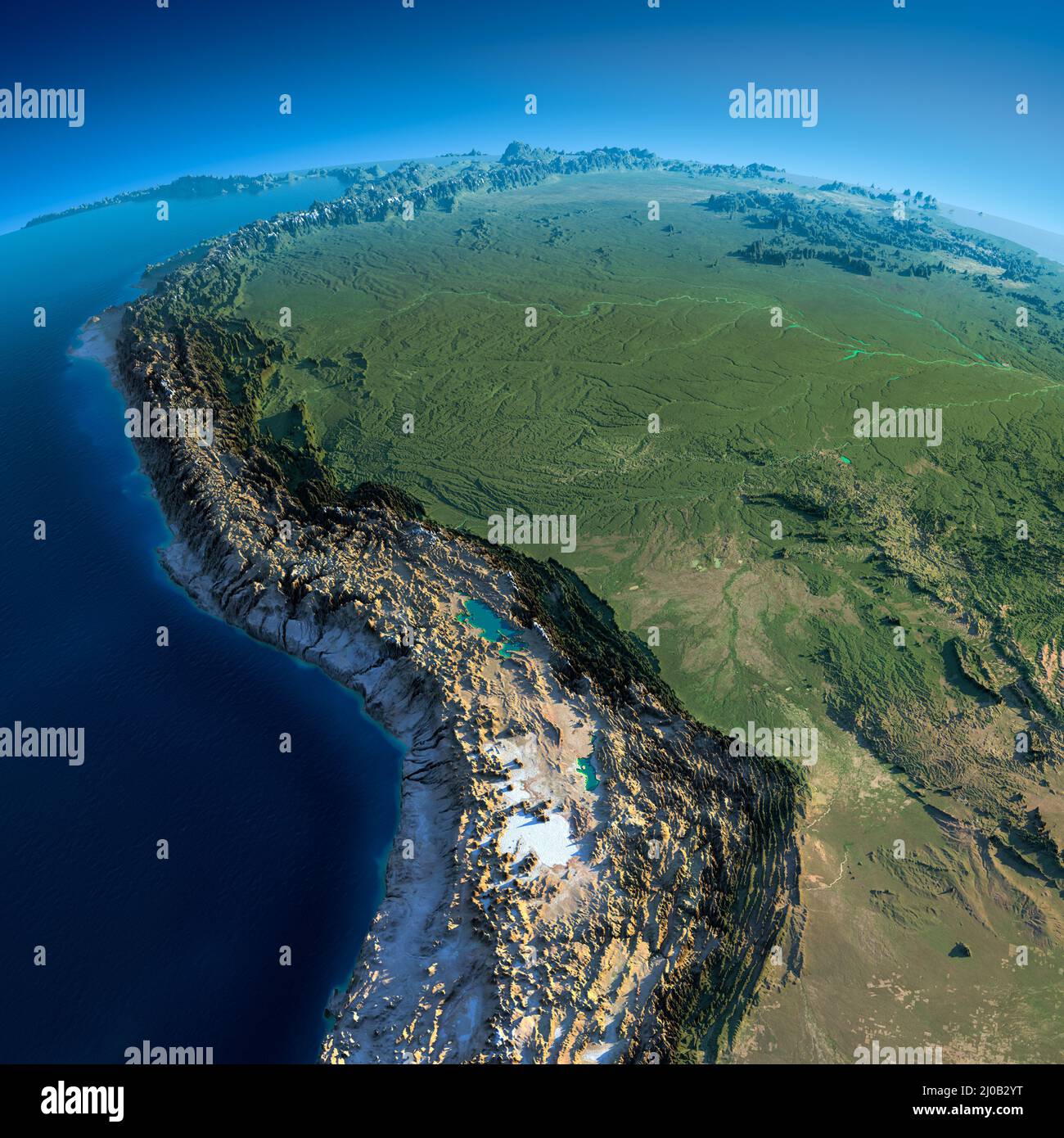 Detailed Earth. Bolivia, Peru, Brazil Stock Photo