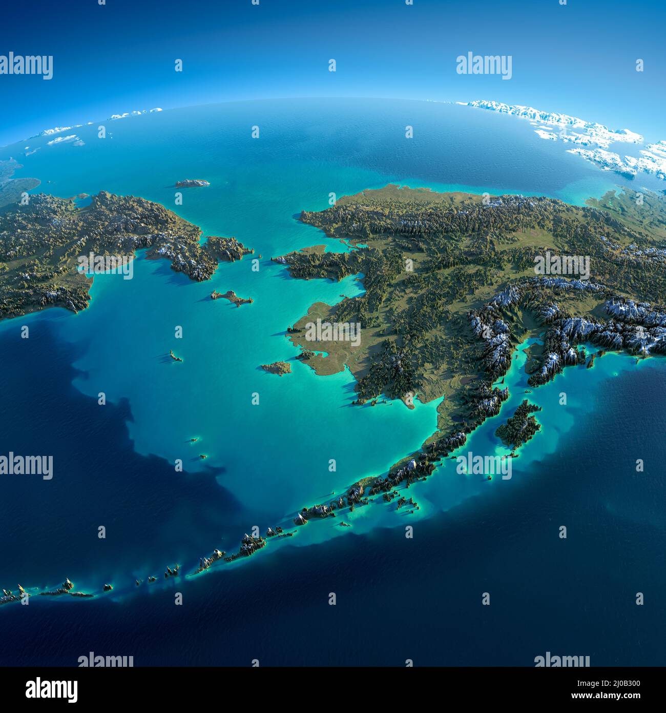 Detailed Earth. Chukotka, Alaska and the Bering Strait Stock Photo