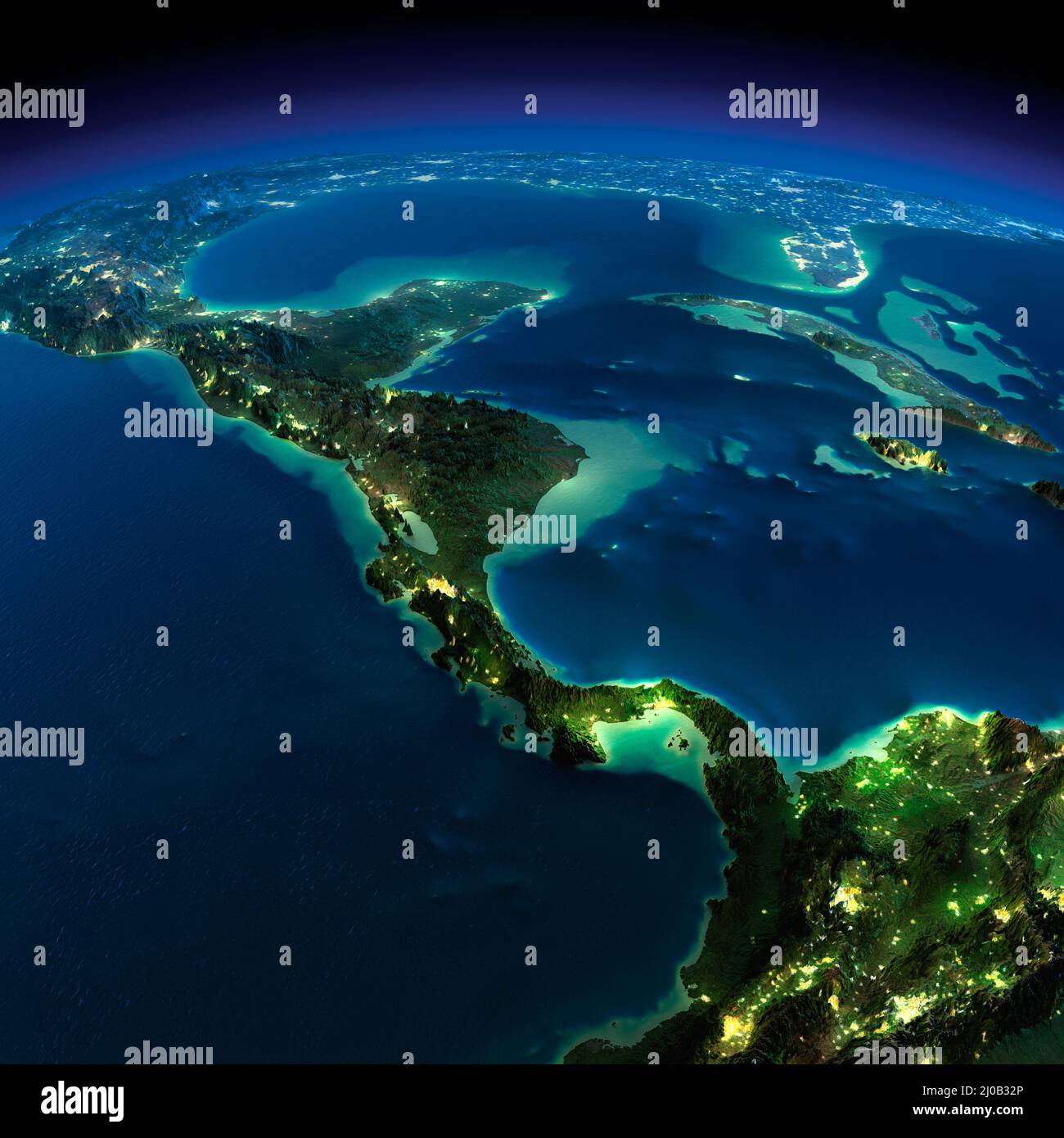 Night Earth. The countries of Central America Stock Photo