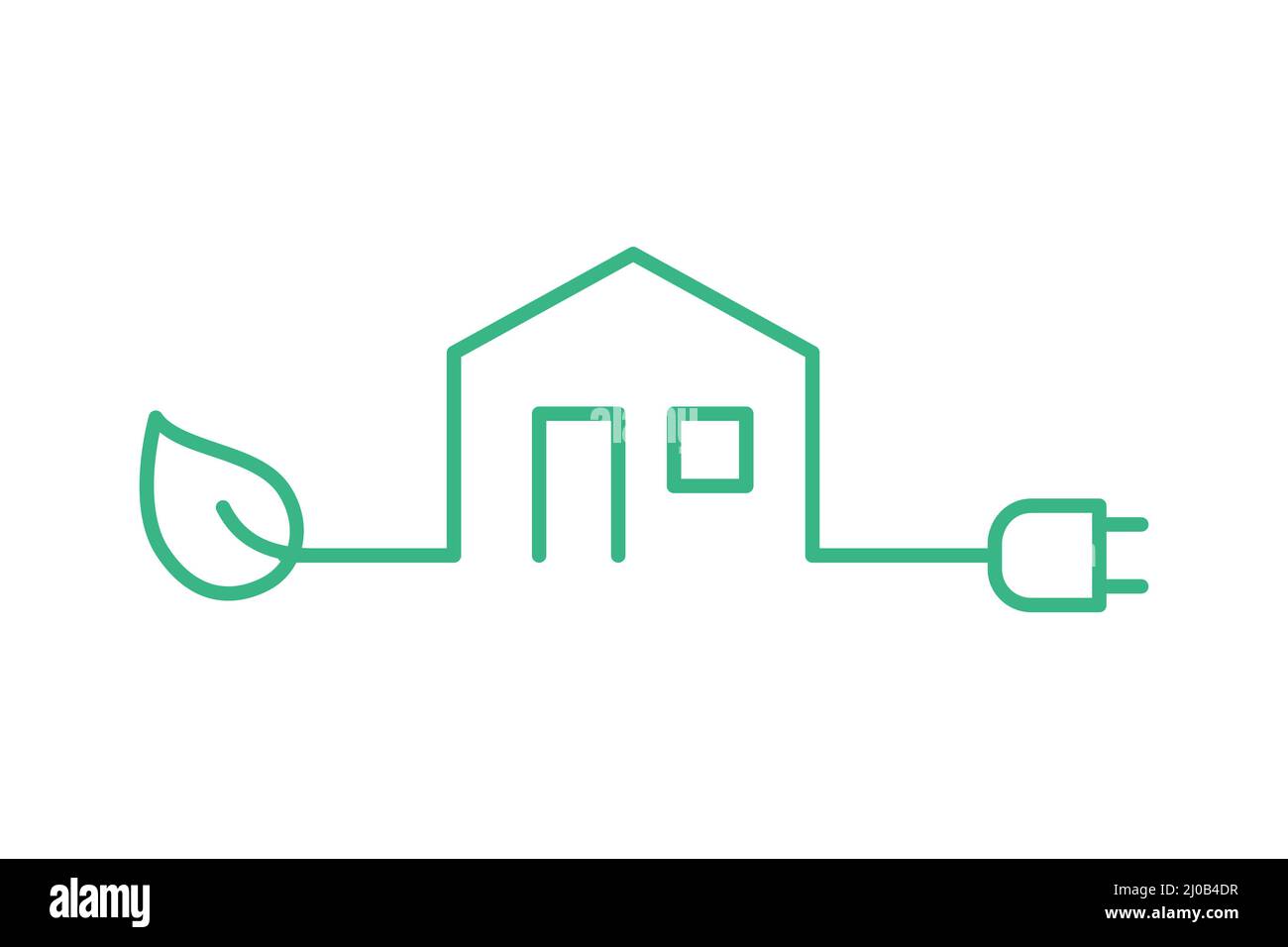 Eco house line icon. Green leaf and a plug. Energy efficient home ...