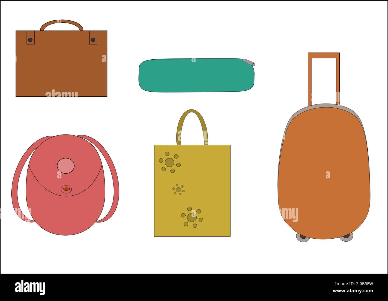 Suitcase, bag, rolling case, daypack, pencil casea Stock Photo