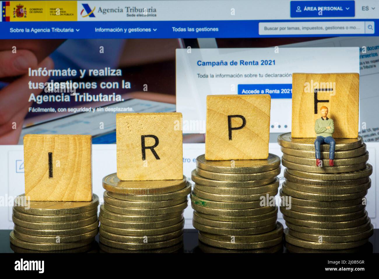 Tax Campaign Spain. Euro Coin IRPF web Background. Declaracion